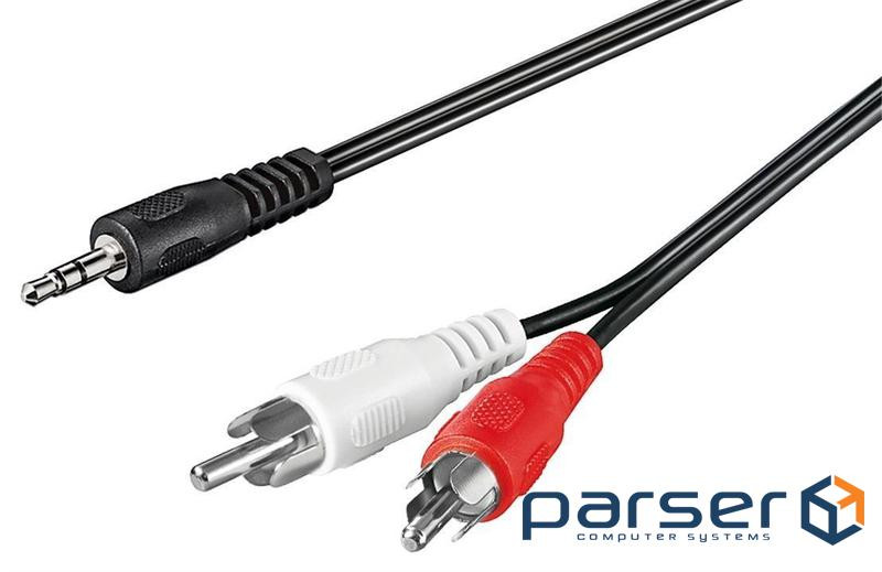 Кабель аудіо-адаптер Jack 3.5mm 3pin-RCAx2 M/M 20.0m,плаский AWG29 Nickel,чорний (75.05.0779-1) (75.05.0779-1)