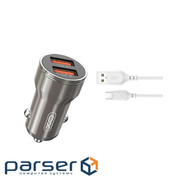 Зарядний пристрій XO CC48 2.4A/2 USB + microUSB Grey (XO-CC48m-GR)
