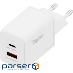 Зарядний пристрій DIGITUS GaN Charger, 1x USB-C, 1x USB-A, 45W White (DA-10302)