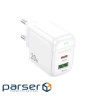 Зарядний пристрій BOROFONE BAS44A 1xUSB-C PD20W + 1xUSB QC3.0 white (6941991113840)
