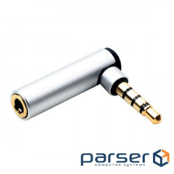 Перехідник аудіо Jack 3.5mm 4pin M/F,адаптер кутовий 90ё AUX Gold,срібний (62.09.8291-1) (62.09.8291-1)