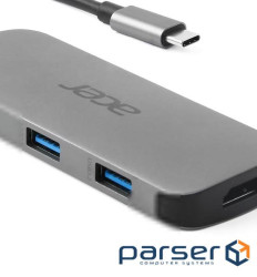 Хаб Acer 7in1 USB-С > 3xUSB-A3.2/HDMI/USB-C/PD/SD, 0.15м, сірий (HP.DSCAB.018)