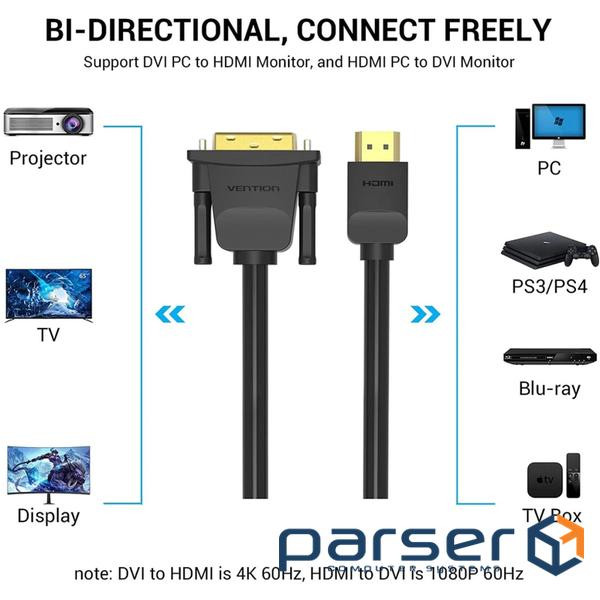Кабель Vention DVI - HDMI V 1.4 (M/M), 2 м , Black (ABFBH)