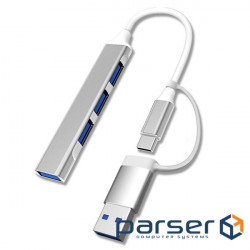 Хаб Dynamode USB Type-C/Type-A to 1х USB3.0, 3x USB 2.0, метал, сріблястий (DM-UH-311AC)