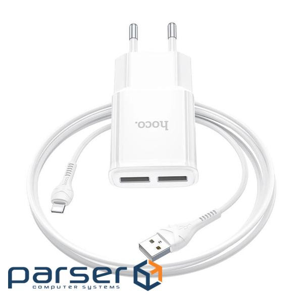 Набір СЗУ 110-240V HOCO C88A+ кабель Lighting, 2xUSB, 2.4A, кабель 1м, White, Box (C88A / LW) , White, Box (C88A / LW)