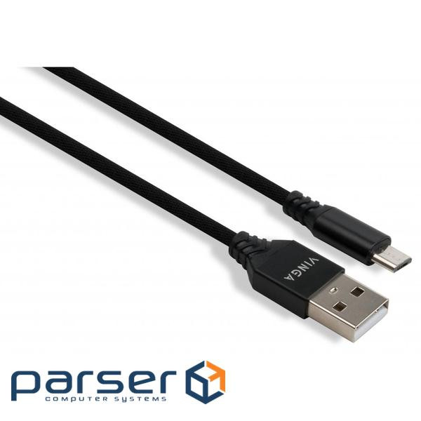 Дата кабель USB 2.0 AM to Micro 5P nylon 1m black Vinga (VCPDCMBN21BK)