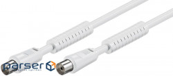 Кабель антенний-подовжувач RF:Coaxial M/F 1.5m,75 Ohm D=5.3mm 2xShielded 80dB F,білий (75.05.0723-1 (75.05.0723-1