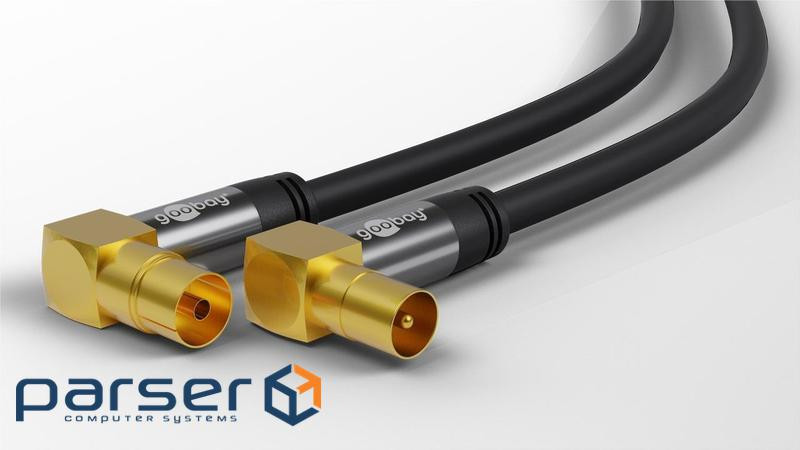 Кабель антенний-підовжувач RF: Coaxial M/F 2.0m,+M/M 90?/90? D=8.0mm 4xShield Cu,чорний (75.07.0461-
