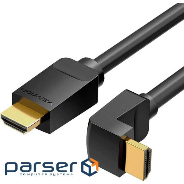 Кабель HDMI M - M, 1.5 м, V2.0, 4K 60Гц, кут 90, PVC, чорний Vention (AARBG)