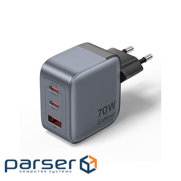 Зарядний пристрій Vention 2xUSB-C PD70W + 1xUSB QC3.0 22.5W GaN gray (FEXH0-EU)