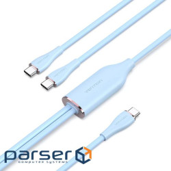 Кабель USB 2.0 AM - 2хType-CM, 5A, 1.5м Blue Silicone Type Vention (CTMSG)