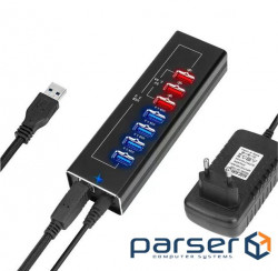 Dynamode USB hub 7 USB 3.0 ports - 4*USB3.0 data transfer +3*2.4A charging, with BZ 3A /12 (DM-UH-P407)