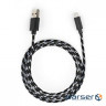 Дата кабель USB 2.0 AM to Micro 5P 2color nylon 1m black Vinga (VCPDCMBN31BK)