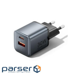 Зарядний пристрій Vention 1xUSB-C PD30W + 1xUSB QC3.0 18W GaN gray (FEWH0-EU)