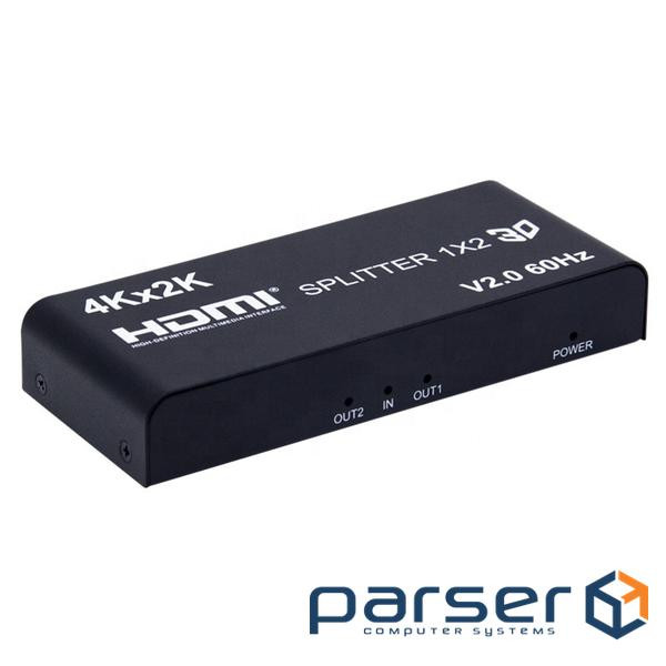 Перехідник моніторний Lucom HDMI 1x2 (Splitter), Act v2.0 4K@60Hz, чорний (62.09.8249-1)