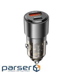 Зарядний пристрій BOROFONE 1xUSB-C PD65W + 1xUSB QC3.0 83W car adapter transparent black (6941991101625)