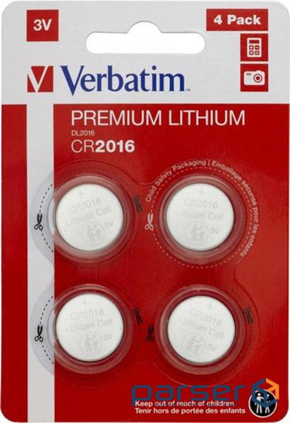 Battery Verbatim CR 2016 Lithium 3V * 4 (49531)
