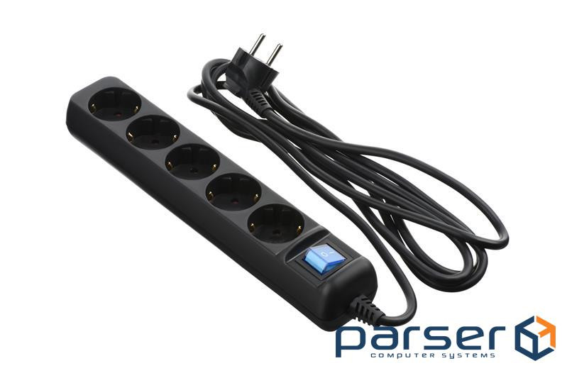 Мережевий подовжувач 2E 5XSchuko з вимикачем, 5м , black (2E-U05ES15M5BK)