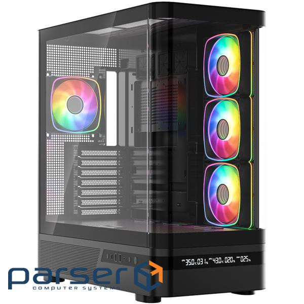 Корпус Modecom VOLCANO AQ200 ARGB MIDI FRONT LCD, 4x120mm fans BLACK без БЖ ATX (MC-A-AQ200-4FA-B)