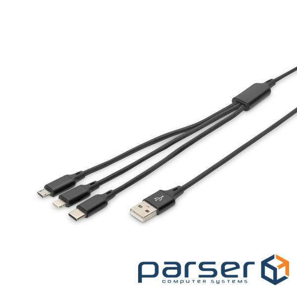 Дата кабель USB 2.0 AM to Lightning + Micro 5P + Type-C 1.0m charge only Digitus (AK-300160-010-S)