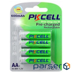 Акумулятор AA 600mAh, 1.2V Ni-MH, RTU rechargeable battery, PKCELL, 4pcs/card (AA600-4B AA)