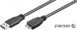 Device cable USB3.0 A-microB M/M 3.0m, AWG24+28 D=5.5mm Gold Cu, black (70.08.5075-1)
