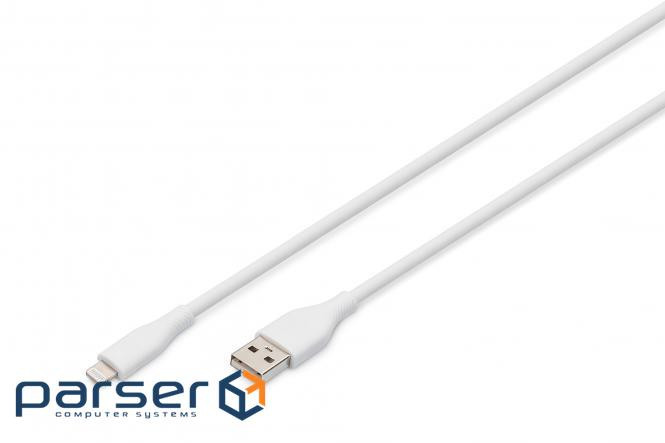 Кабель USB-A > Lightning заряджання/синхронізації, DIGITUS, 1м, USB 2.0, 12W, силі (AK-600108-010-W) (AK-600108-010-W)