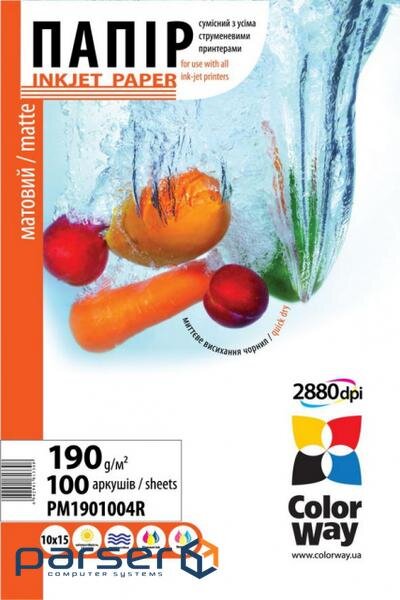 Фотопапір ColorWay 10x15 190г matte, 100с (PM1901004R)