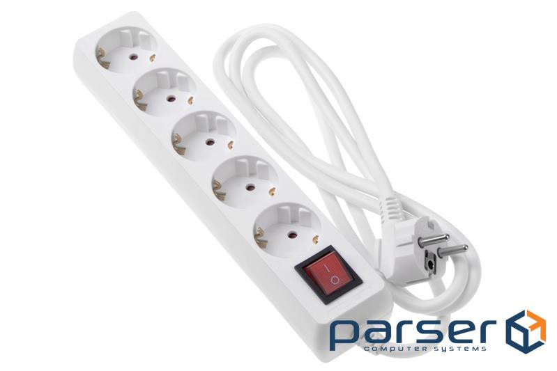 Мережевий подовжувач 2E 5XSchuko з вимикачем,5м , white (2E-U05ES15M5)