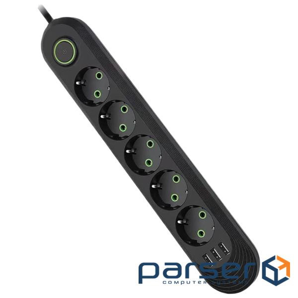 Фільтр живлення Voltronic F05U, 5роз EU, 3*USB Black (F05U-Black)