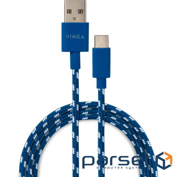 Дата кабель USB 2.0 AM to Type-C 2color nylon 1m blue Vinga (VCPDCTCNB31B)