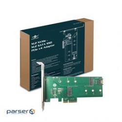 Vantec Accessory UGT-M2PC200 M.2 NVMe + M.2 SATA SSD PCIex4 ADAPTER with LOW PROFILE Retail