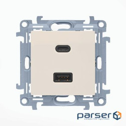 Зарядний пристрій 2хUSB тип A+С 5/9/12V (3.1A 5V), Simon10, кремовий (CEC2CA.01/41)