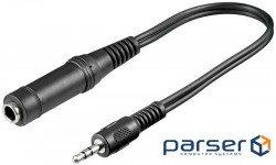 Перехідник аудіо Jack 3.5mm 3pin-6.3mm M / F, 0.2m Stereo Plastic, чорний (75.05.0470-50)