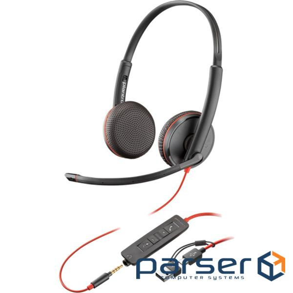 Гарнітура комп"ютерна стерео On-ear Poly Blackwire 3225, USB-A, USB-C, 3.5 мм, всеспрямова (8X229AA) (8X229AA)