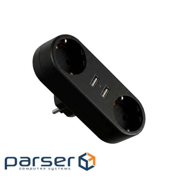 Мережевий розгалужувач EUROELECTRIC X2 16A 2xUSB Black з заземленням (EE-2/2USB-16A(black))