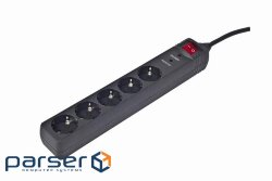 Surge protector Gembird black, 1.5 m cable, 5 outlets (SPG5-C-5)