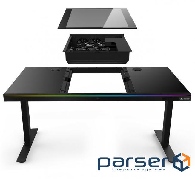 Комп"ютерний стіл ALmordor E140G Black, Gaming Desk, EATX / ATX / Micro ATX, CPU - 135 мм / VGA - 37 / VGA - 37