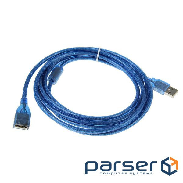 Extension cable VOLTRONIC USB 2.0 AM/AF, 1.5m, 1 ferrite, transparent blue Q250 (YT-AM/AF-1.5TBL)