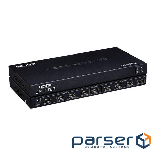 Перехідник моніторний Lucom HDMI 1x8 (Splitter), Act v2.0 4K@60Hz, чорний (62.09.8251-1)