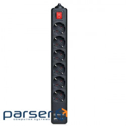 Мережевий фільтр-подовжувач REAL-EL RS-6 Protect USB Black 3м (RS-6 PROTECT USB 3m)