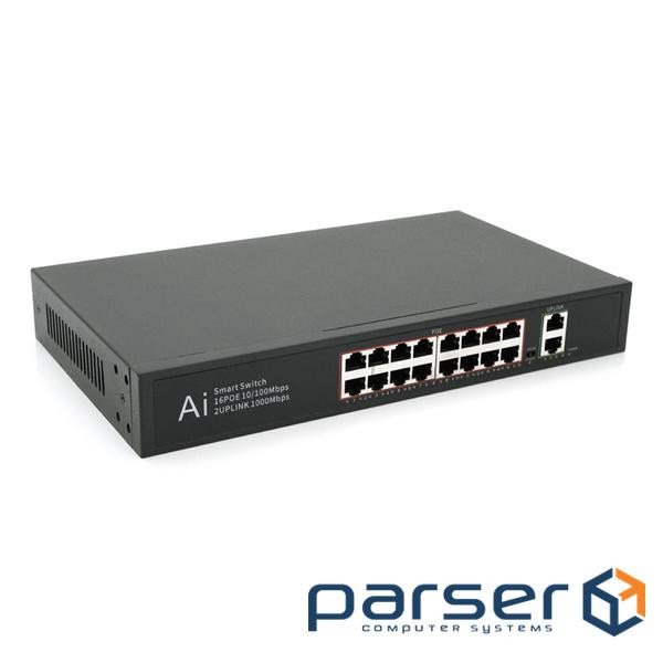 POE комутатор Merlion 16 POE 10/100+2 RJ45 10/100/1000+ вбудований блок живлення 5 (YT32832)