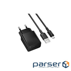 Зарядний пристрій BOROFONE BAS71A USB + cable USB to Micro 5P 2.1A black (6941991122590)