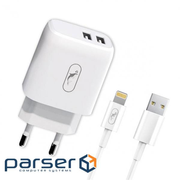 Зарядний пристрій SkyDolphin SC22EBL (2USB, 2.1A) White (MZP-000162) + кабель Lightning