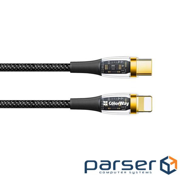 Дата кабель USB-C to Lightning 1.2m 3A 27W black ColorWay (CW-CBPDCL057-BK)