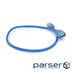 Подовжувач VOLTRONIC USB 2.0 AM/AF, 0.5m, прозорий синій Q500 (YT-AM/AF-0,5TBL)
