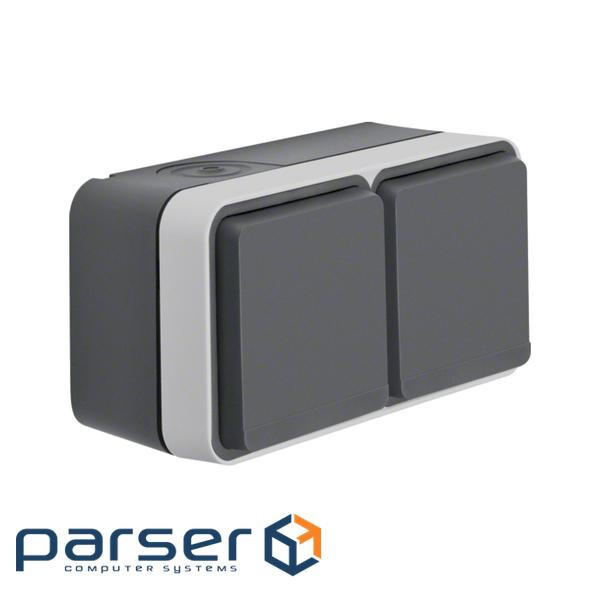 Розетка з з/к подвійна горизонтальна IP55, сіра, 16А/250В W.1 (47843515)