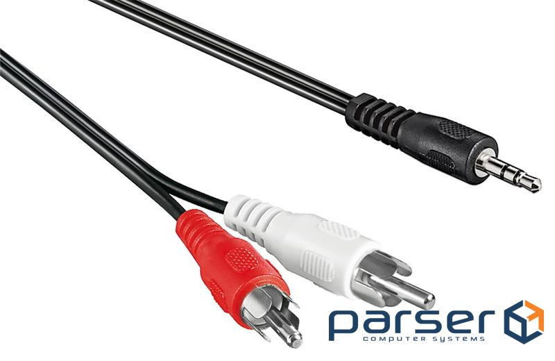 Кабель аудіо-адаптер Jack 3.5mm 3pin-RCAx2 M/M 1.5m,плаский AWG29 Nickel,чорний (75.05.0018-1) (75.05.0018-1)