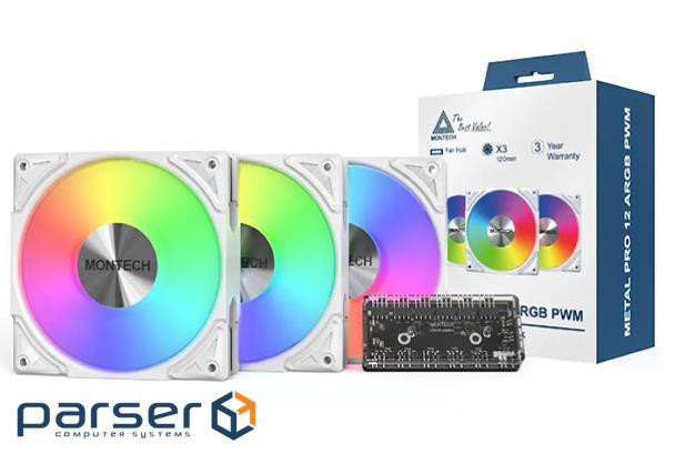 Корпусний вентилятор 120MM METAL PRO 12 ARGB 3 PACK (W) MONTECH (METALPRO12 ARGB 3PACK (W))