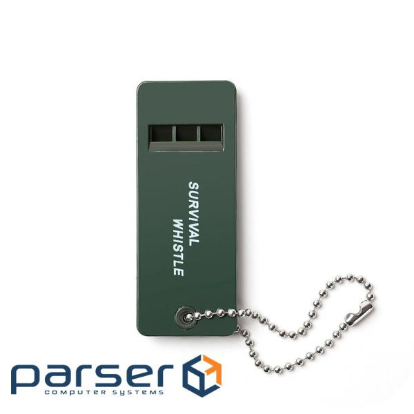 Свисток аварійний тричастотний з ланцюжком WS-3L, 70х27х7 мм, Dark Green